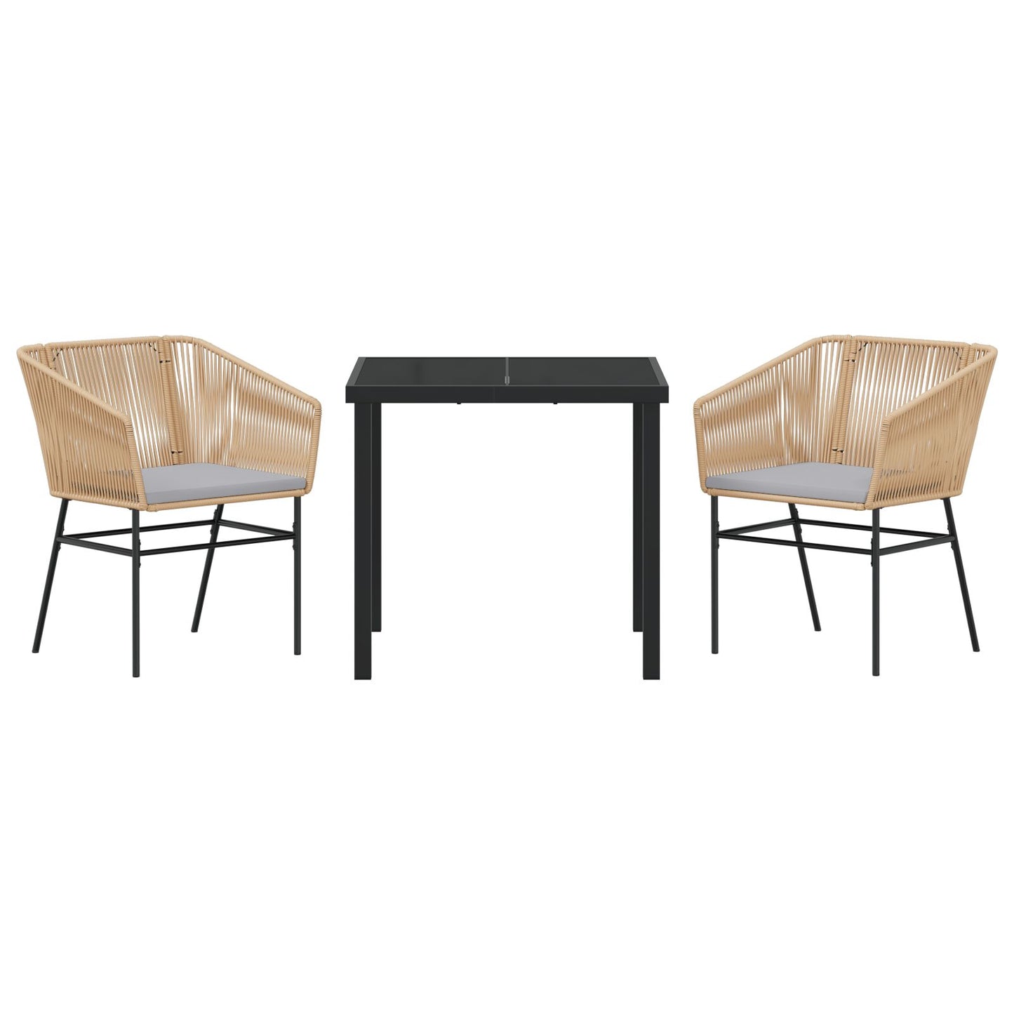 Set Van 2 Bruin Poly Rattan, Gepoedercoat Staal Middel