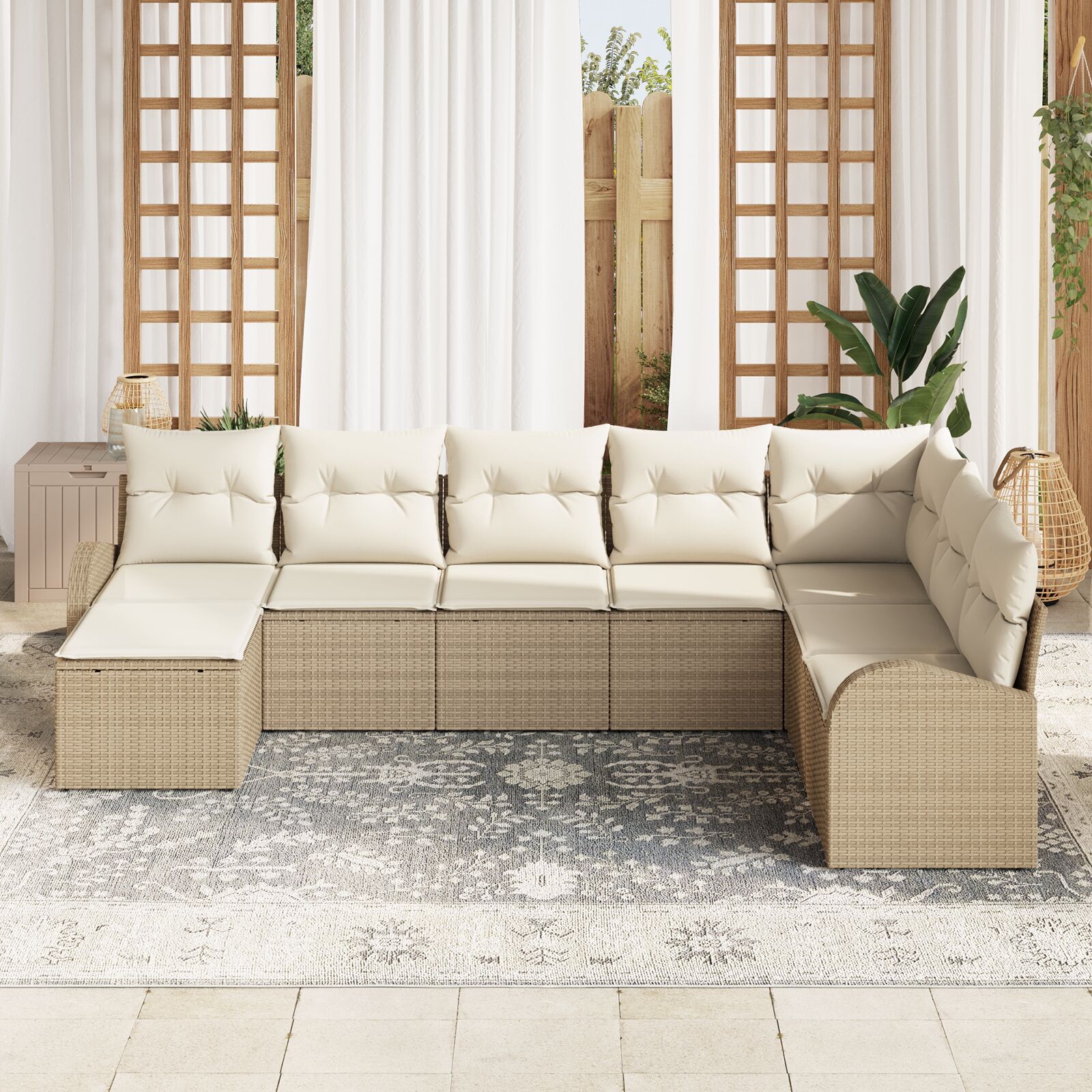 Tuin Sofa Set 8-Delig Beige Rattan, Polyester Tuin Sofa