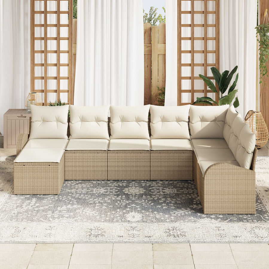 Tuin Sofa Set 8-Delig Beige Rattan, Polyester Tuin Sofa