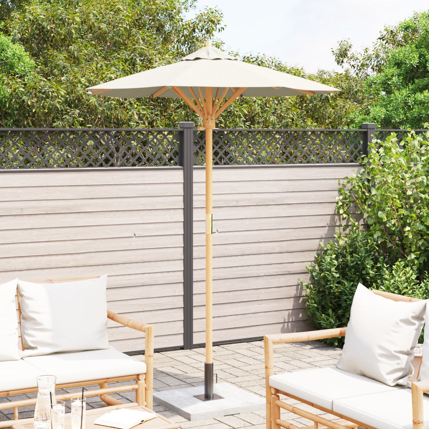 Tuinparasol 150X210 Cm Bamboe 150 x 150 x 210 cm Crème Wit