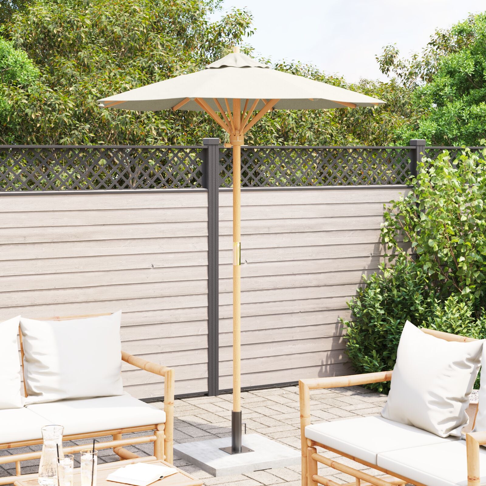 Tuinparasol 150X210 Cm Bamboe 150 x 150 x 210 cm Crème Wit