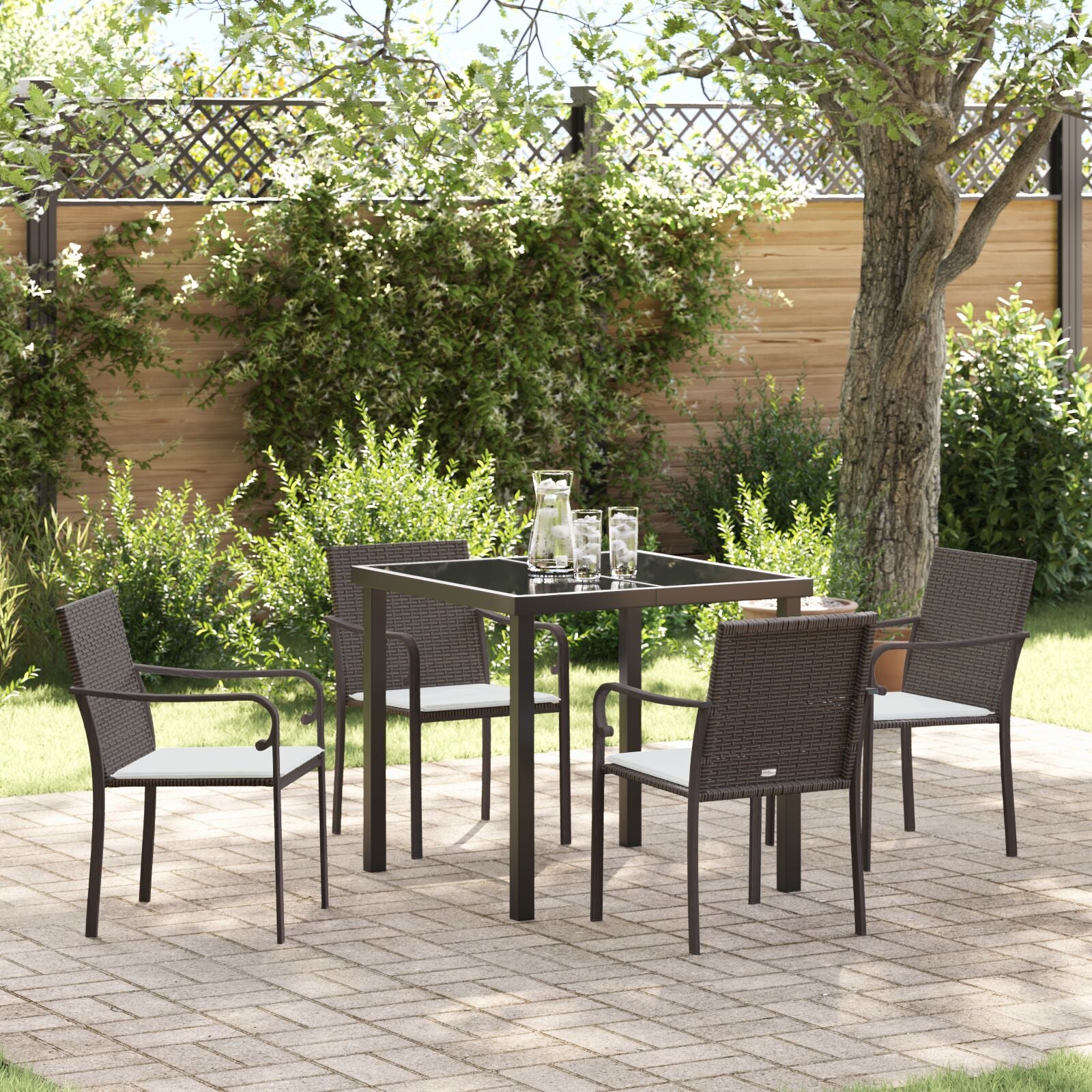 5-Delige Tuinset Met Kussens Poly Rattan 4-Zitter Bruin 80 cm