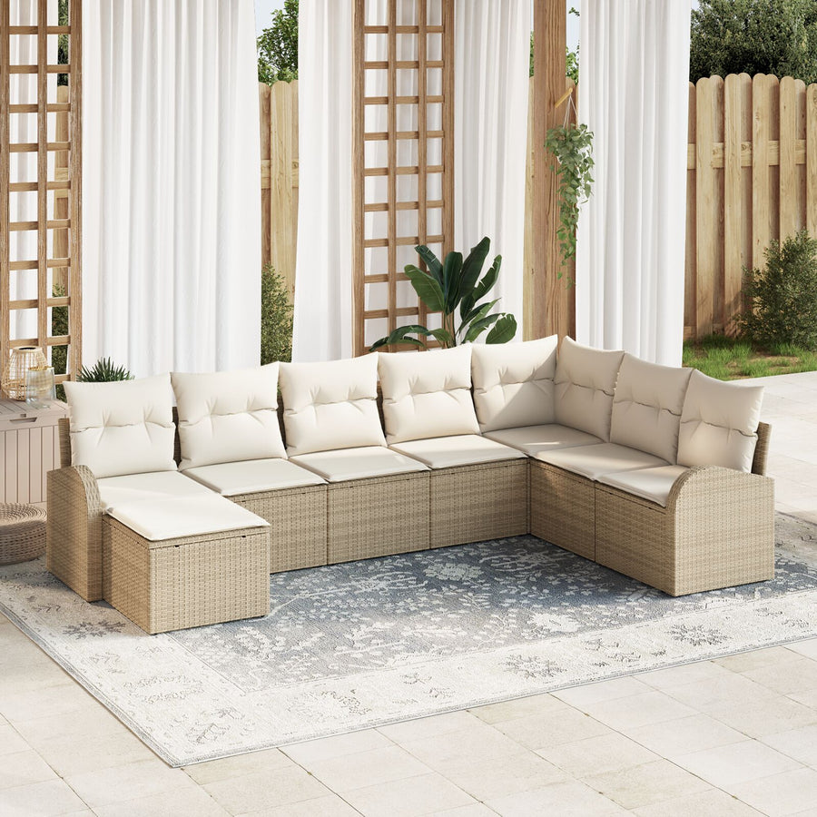 Tuin Sofa Set 8-Delig Beige Rattan, Polyester Tuin Sofa