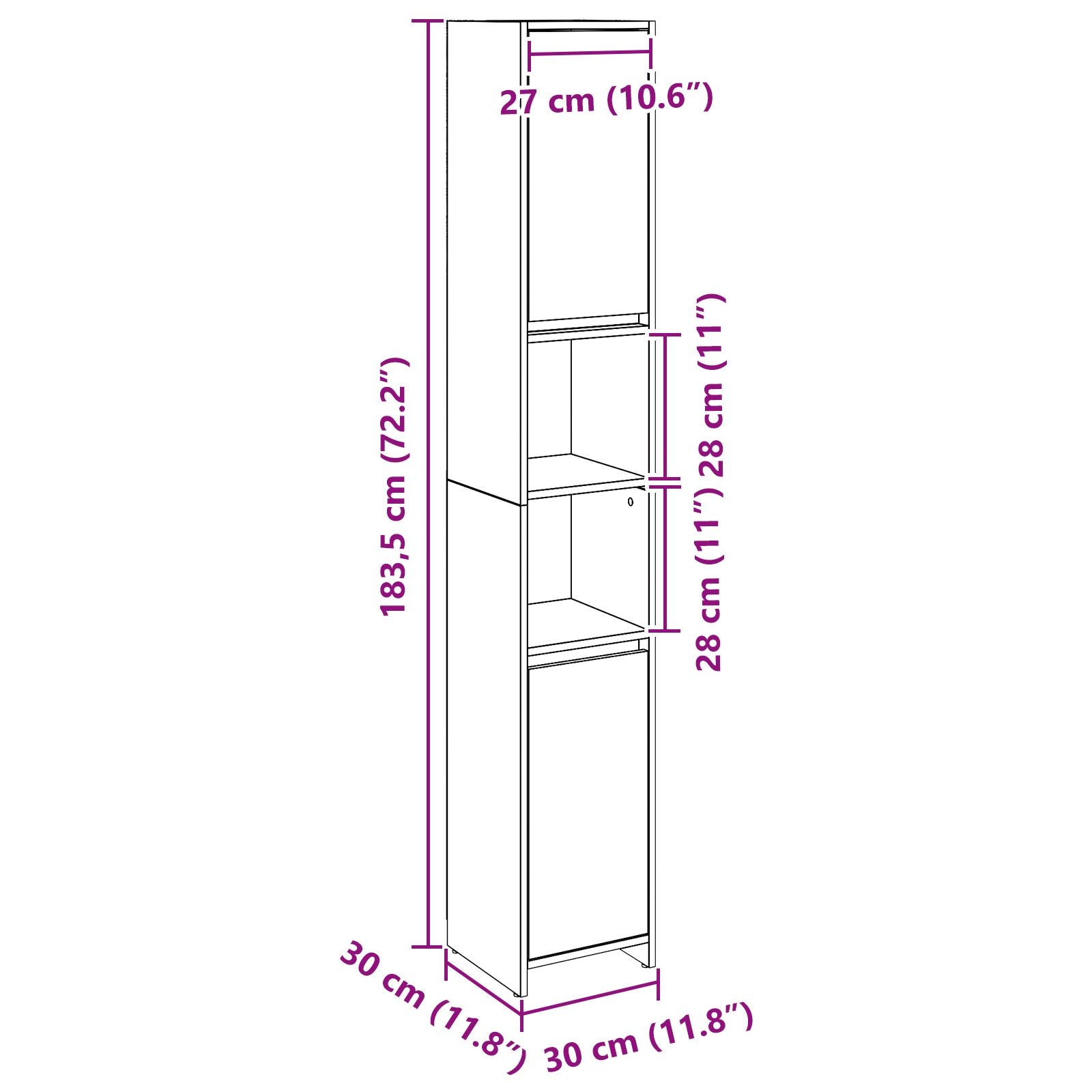 Badkamerkast Zwart Eiken 30X30X183,5 Cm Bewerkt Hout