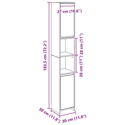 Badkamerkast Zwart Eiken 30X30X183,5 Cm Bewerkt Hout