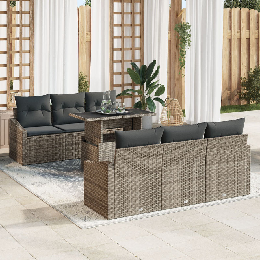 7 Stuk Tuin Sofa Set Met Kussens Grijs Poly Rattan