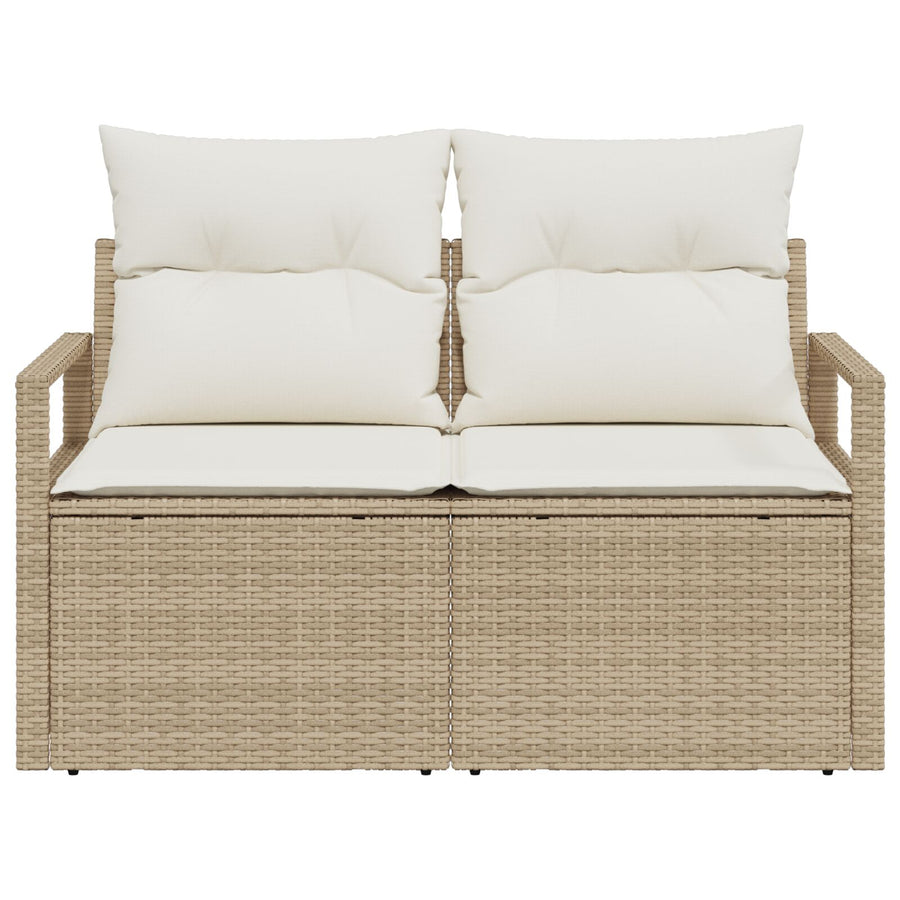 2-Zitter Tuinbank En Kussens Poly Rattan Beige en crème met opslag