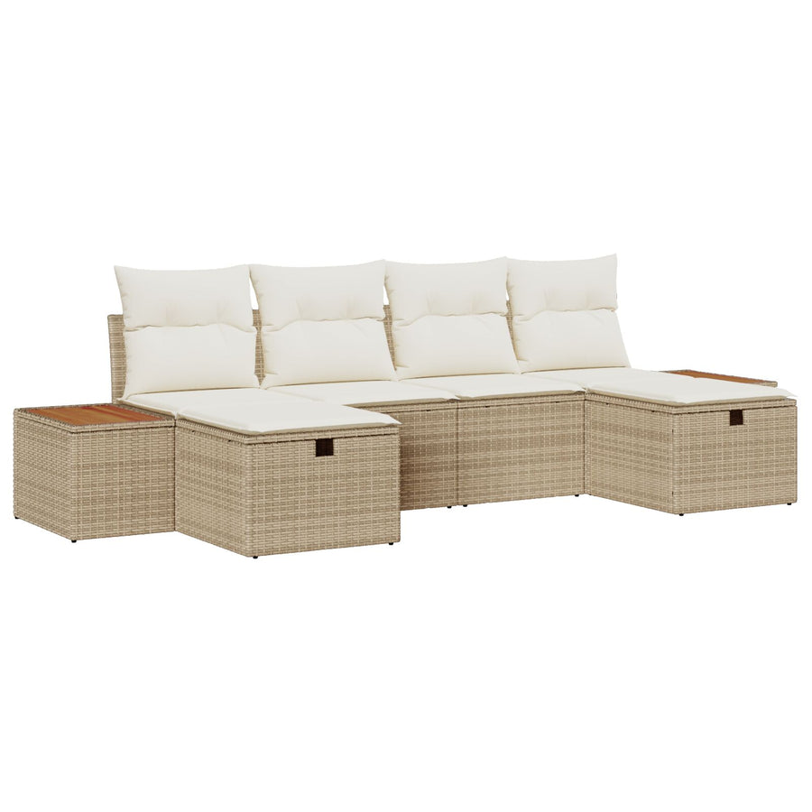 6-Delig Tuinbankstel Met Kussens Beige Poly Rattan