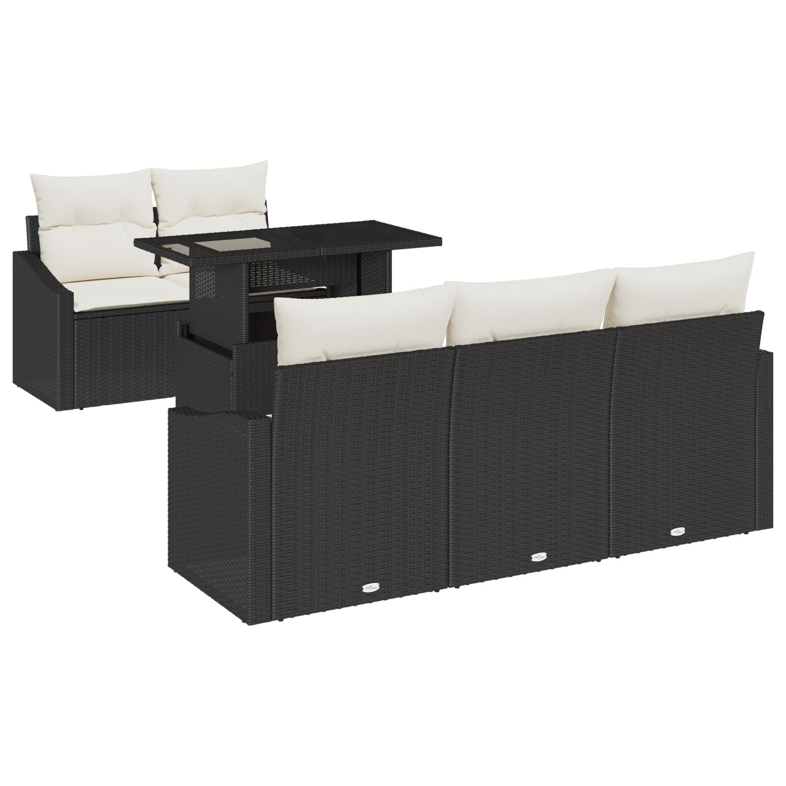 Tuinbank Set Set Van 6 Zwart En Crème Rattan En Polyester