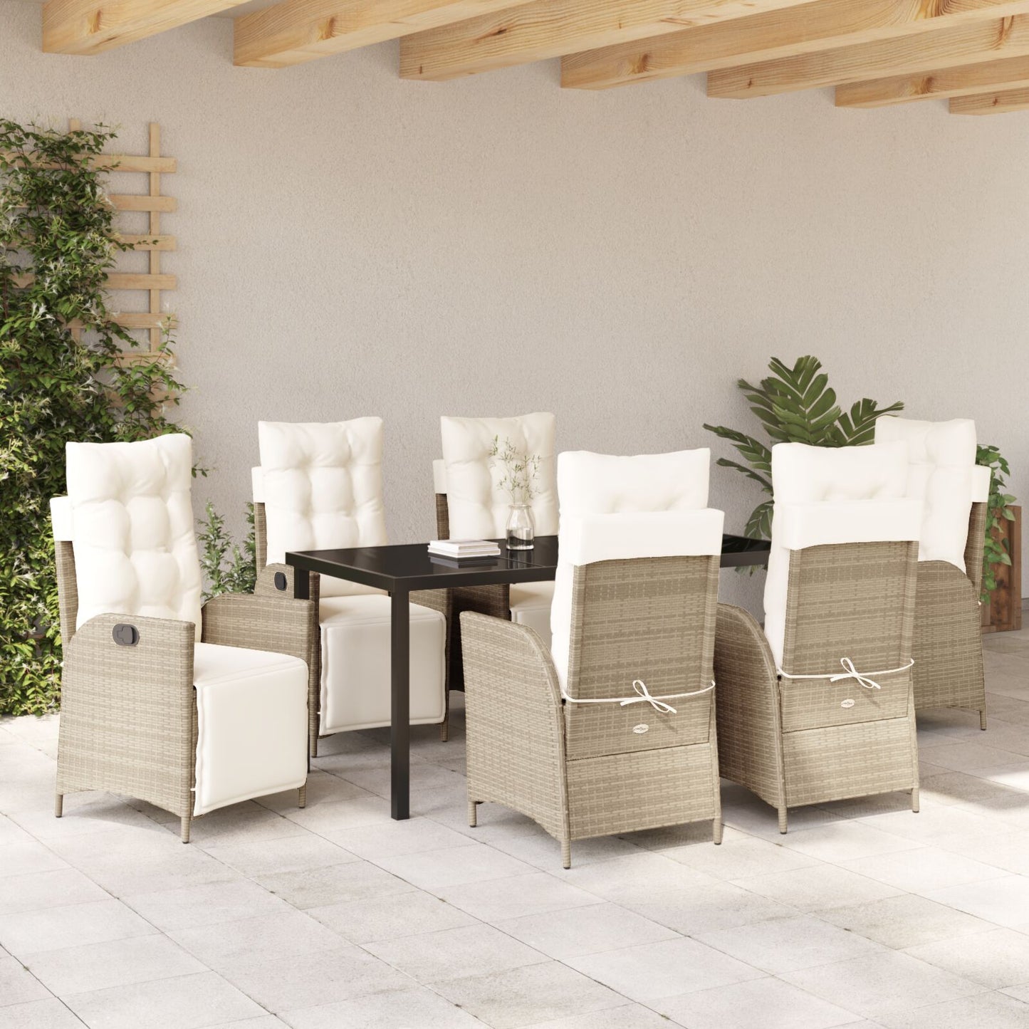 7-Delige Tuin Eetset Beige Poly Riet