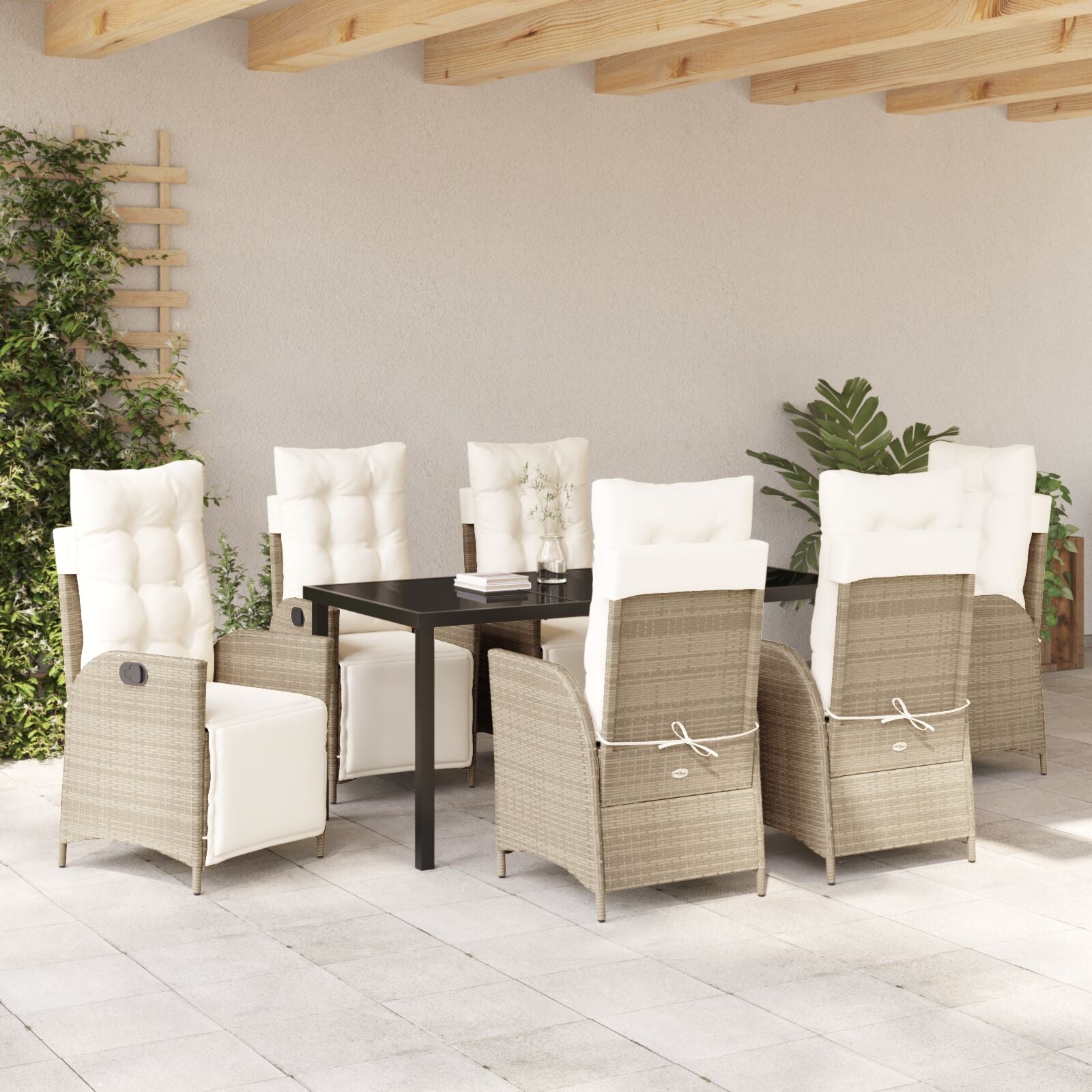 7-Delige Tuin Eetset Beige Poly Riet