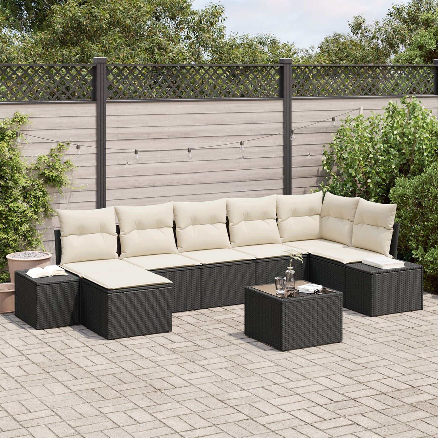 7-Persoons Tuinbank Set Met Kussens Bruin Poly Rattan