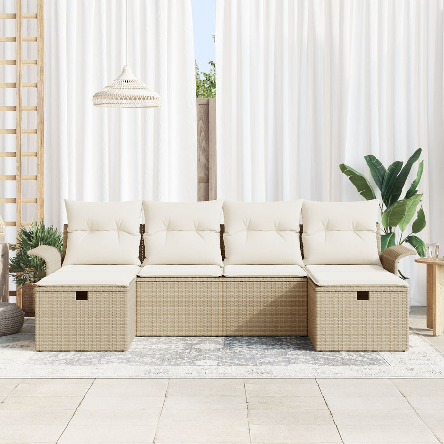 6-Delige Tuin Sofa Set Met Kussens Beige Poly Rattan