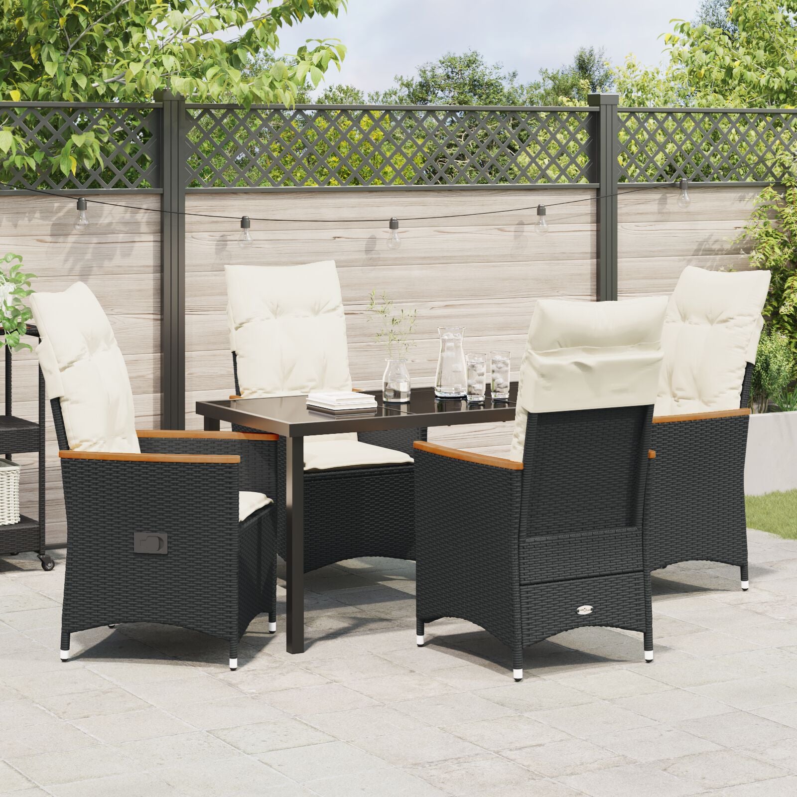 5-Delige Tuinset Met Kussens Zwart Poly Rattan