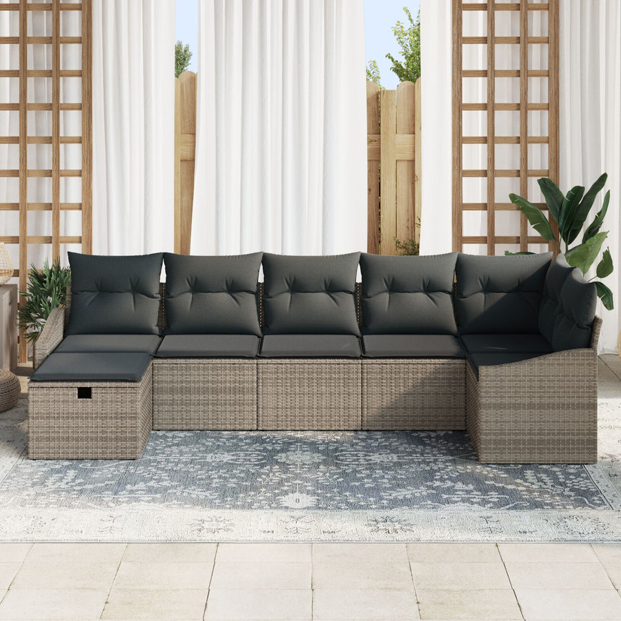 7-Delige Tuinsofa Set Met Kussens Grijs Poly Rattan Wit