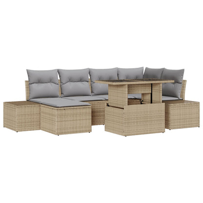 Tuinbank Set Set Van 7 Beige, Grijs Rattan, Polyester