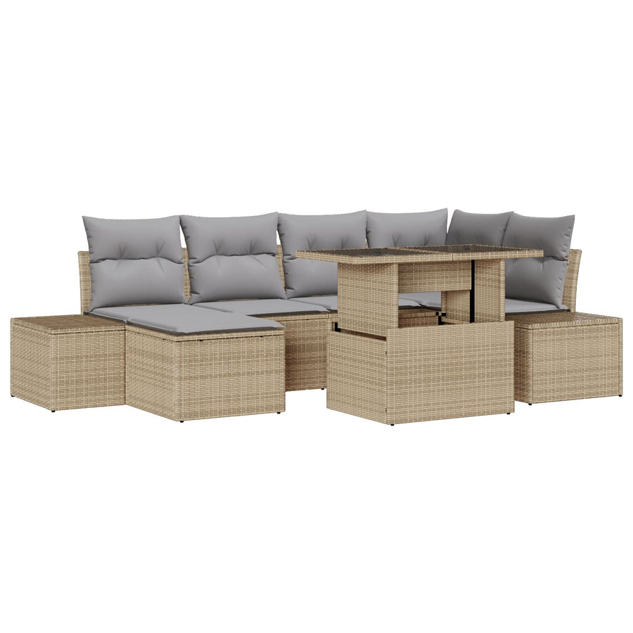 Tuinbank Set Set Van 7 Beige, Grijs Rattan, Polyester