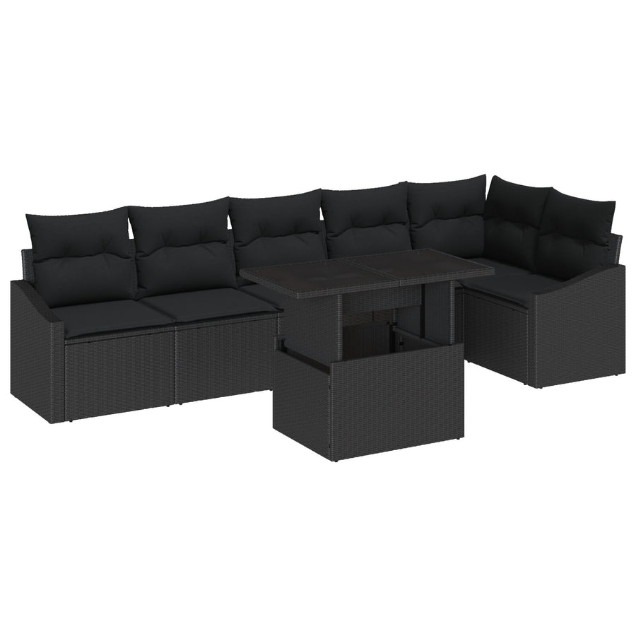 7-Delige Tuin Sofa Set Met Kussens Zwart Poly Rattan