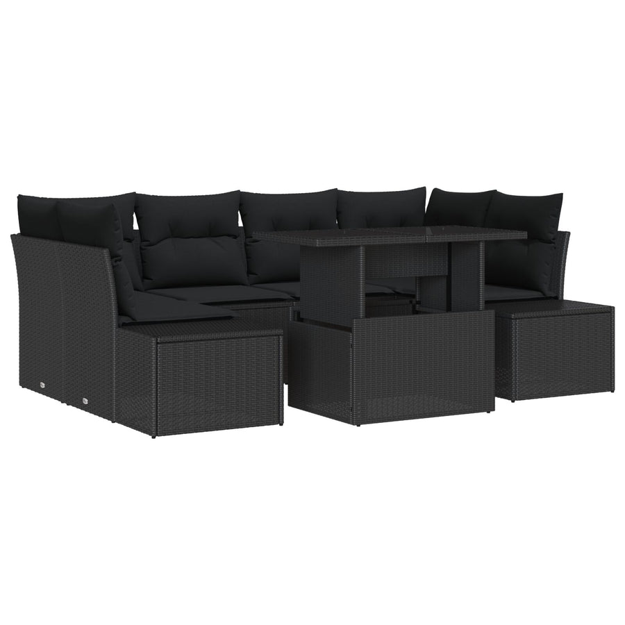 7 Delige Tuin Sofa Set Met Kussens Zwart Poly Rattan