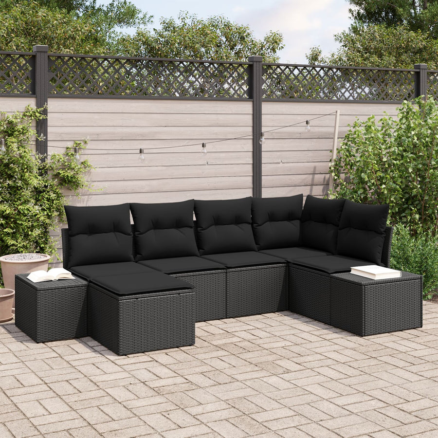 Tuinbank Set Set Van 6 Zwart Rattan, Polyester Tuin Hoekbank