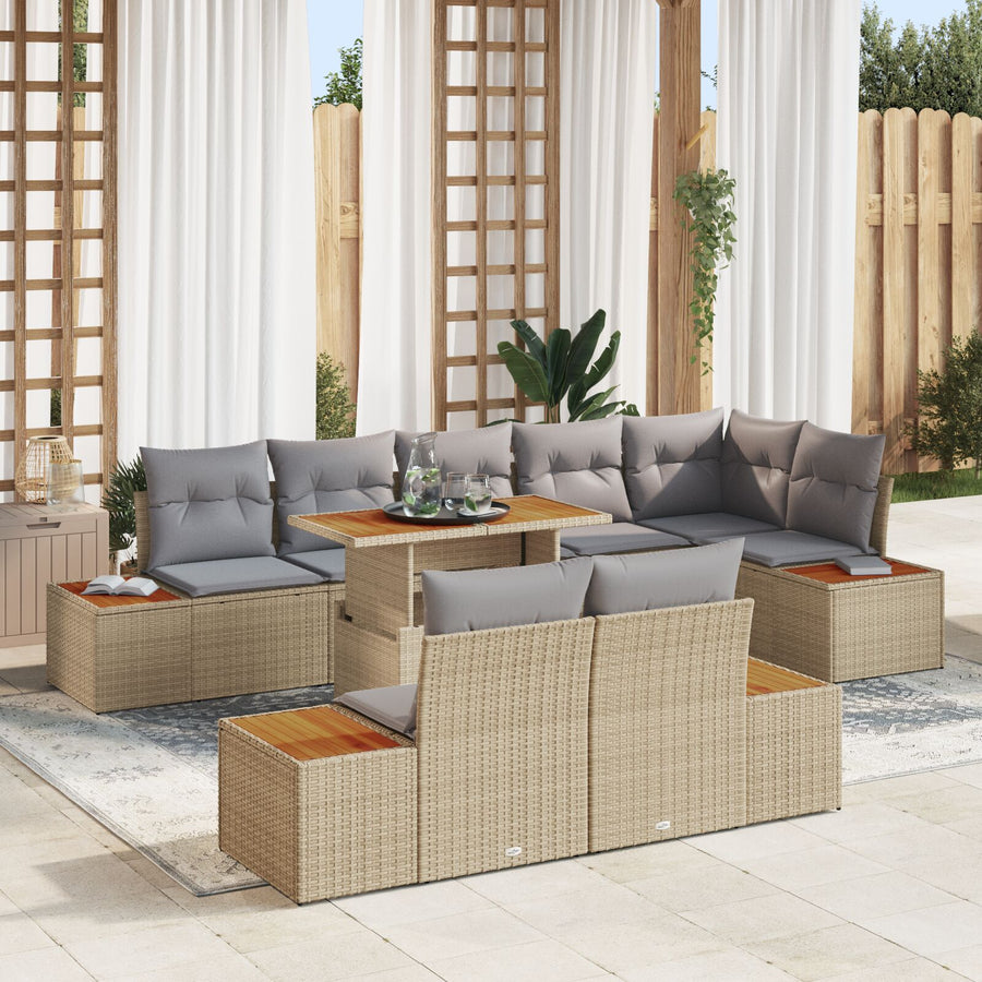 Tuinbankset Set Van 9 Beige, Grijs Rattan, Polyester