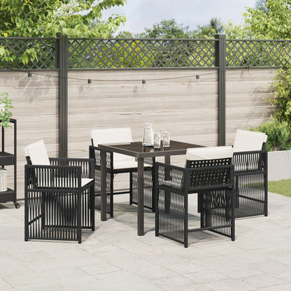 5-Delige Tuin Eettafel Set Met Kussens Zwart Poly Rattan