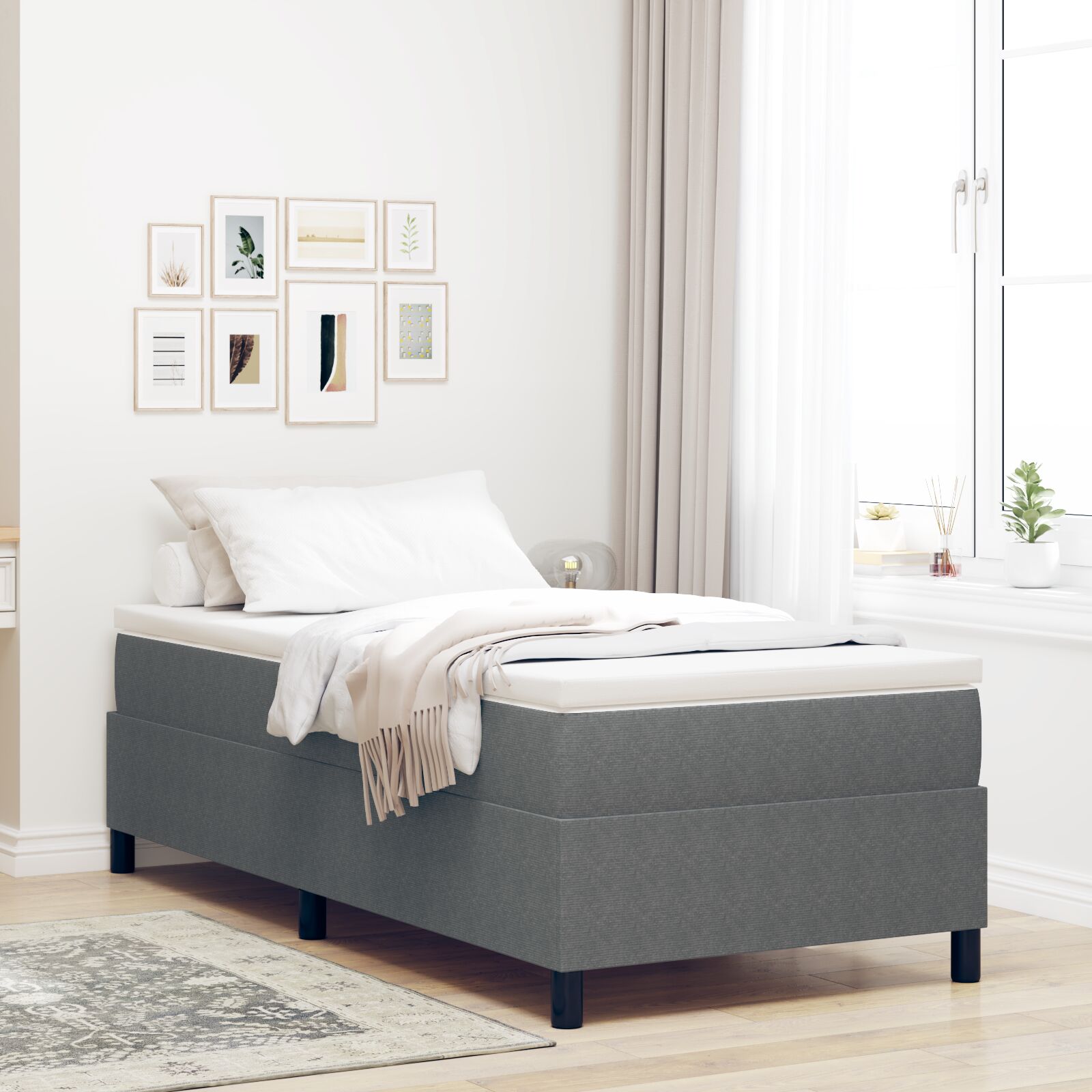 Boxspringbed Met Matras Lichtgrijs 100X200 Cm Corduroy Stof