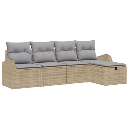 5-Delige Tuinbankset Met Kussens Beige Poly Rattan