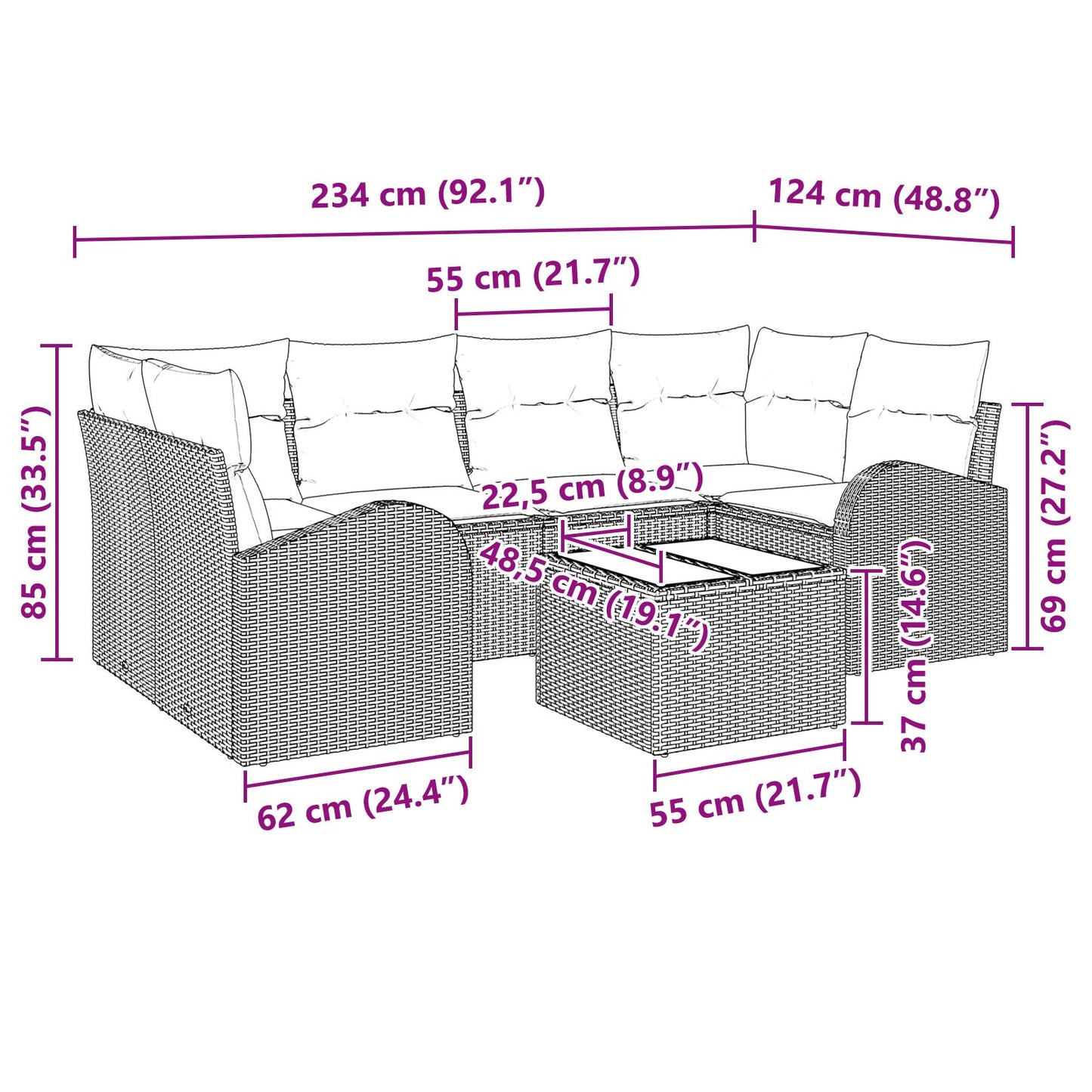 7-Delige Tuinbank Set Met Kussens Bruin Poly Rattan
