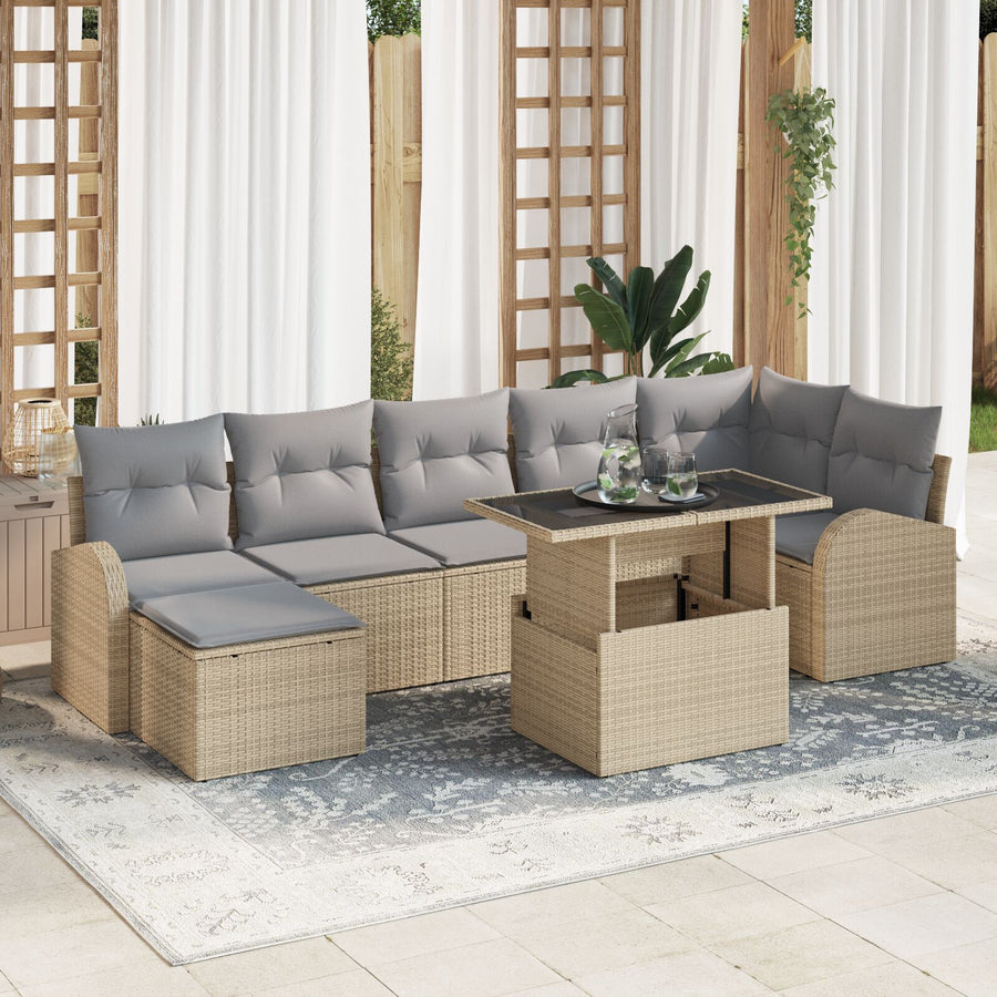 8 Stuk Tuin Sofa Set Met Kussens Beige Poly Rattan