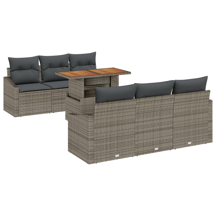 7-Delige Tuin Dining Set Met Kussens Grijs Poly Rattan Acacia