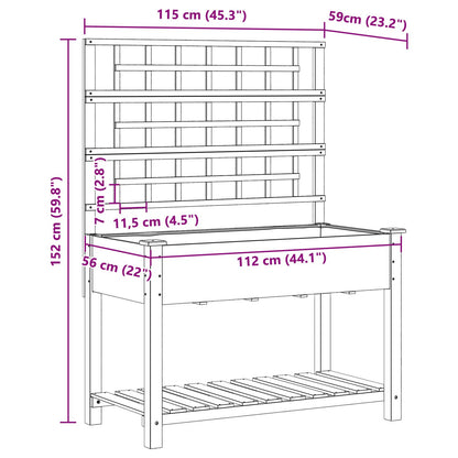 Tuinbak Met Trellis En Plank 115X59X152 Cm Massief Hout Vuren 115 x 60,5 x 153 cm