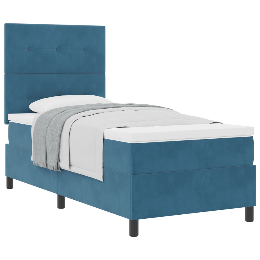 Boxspringbed Met Matras Donkerblauw Enkel Fluweel Blauw