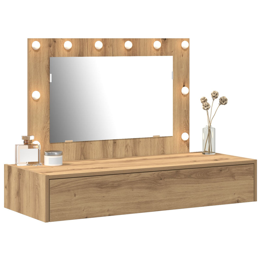 Wand Kaptafel Lichten 100 x 40 x 70 cm Ambachtelijk eiken met LED