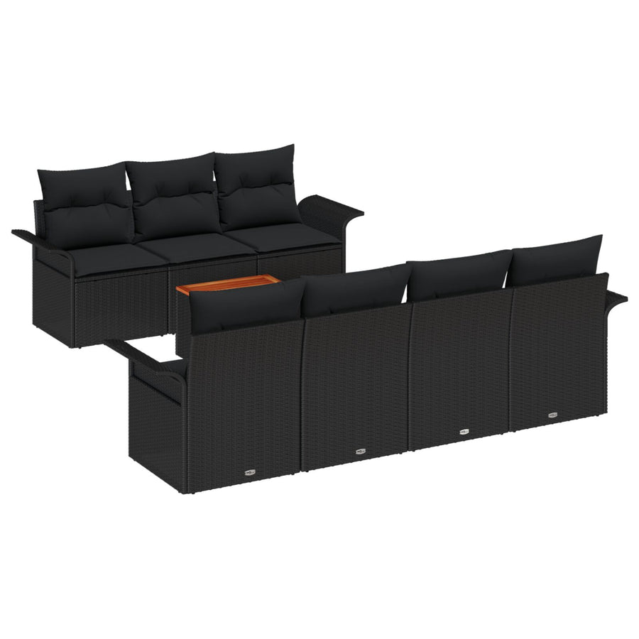 8-Delige Tuin Sofa Set Met Kussens Zwart Poly Rattan Acacia