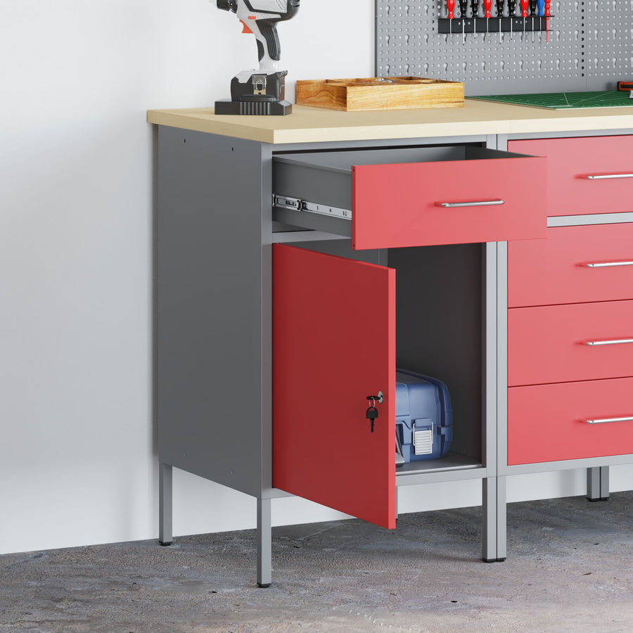 Werkcabinet 50X55X84 Cm Staal Rood en grijs Werkcabinet met 1 lade en 1 deur