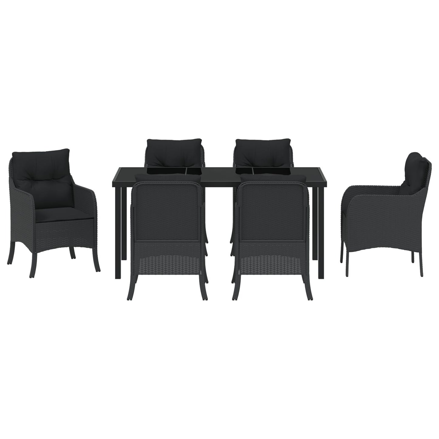 7-Delige Tuindining Set Met Kussens Zwart Poly Rattan