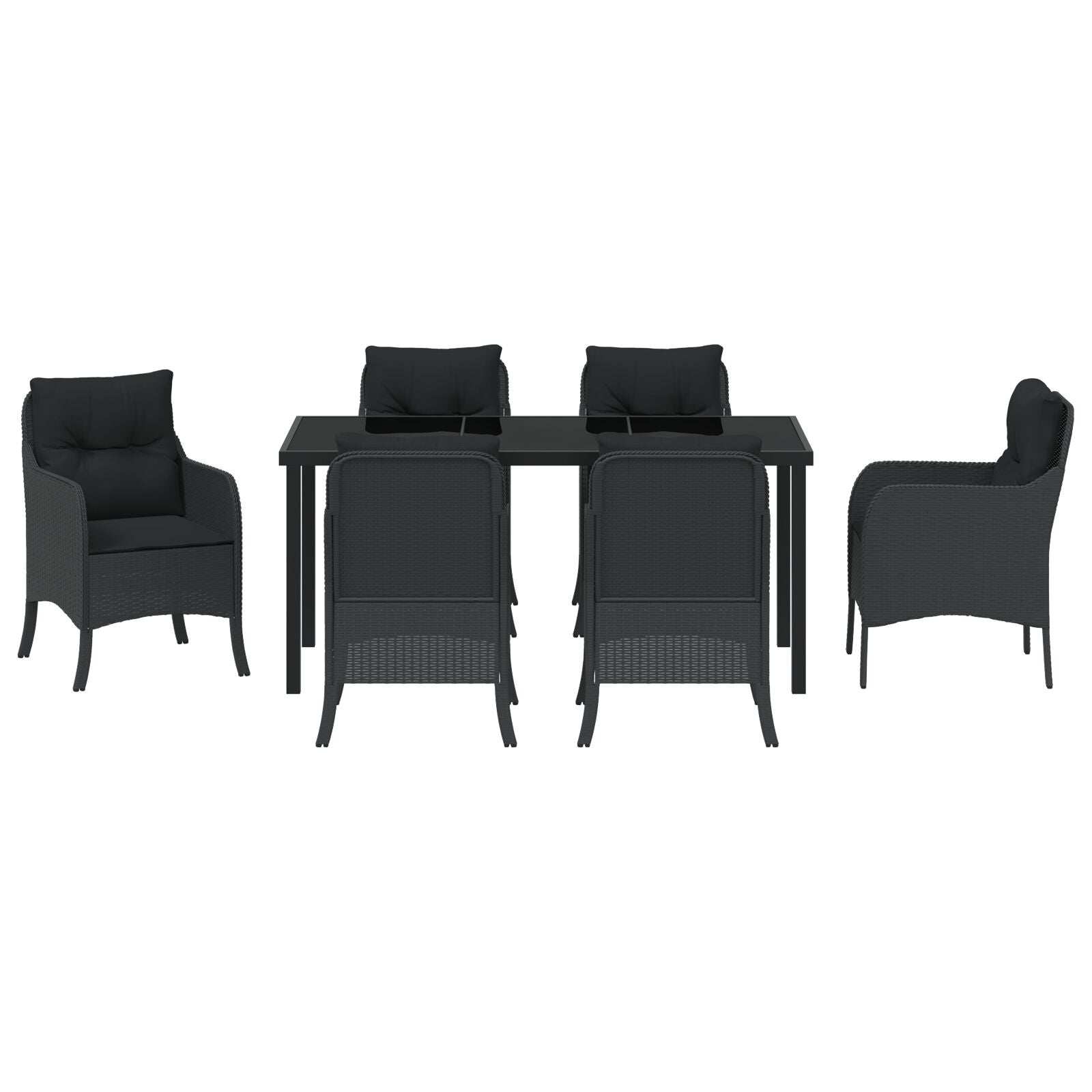 7-Delige Tuindining Set Met Kussens Zwart Poly Rattan