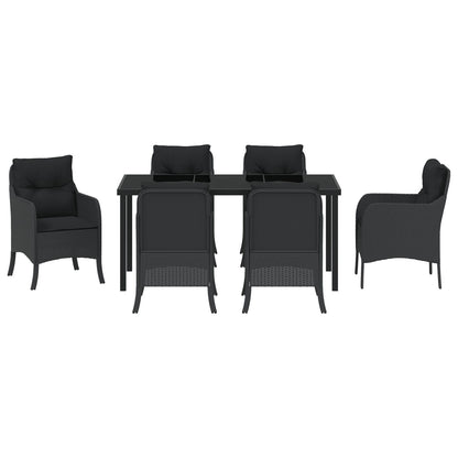 7-Delige Tuindining Set Met Kussens Zwart Poly Rattan