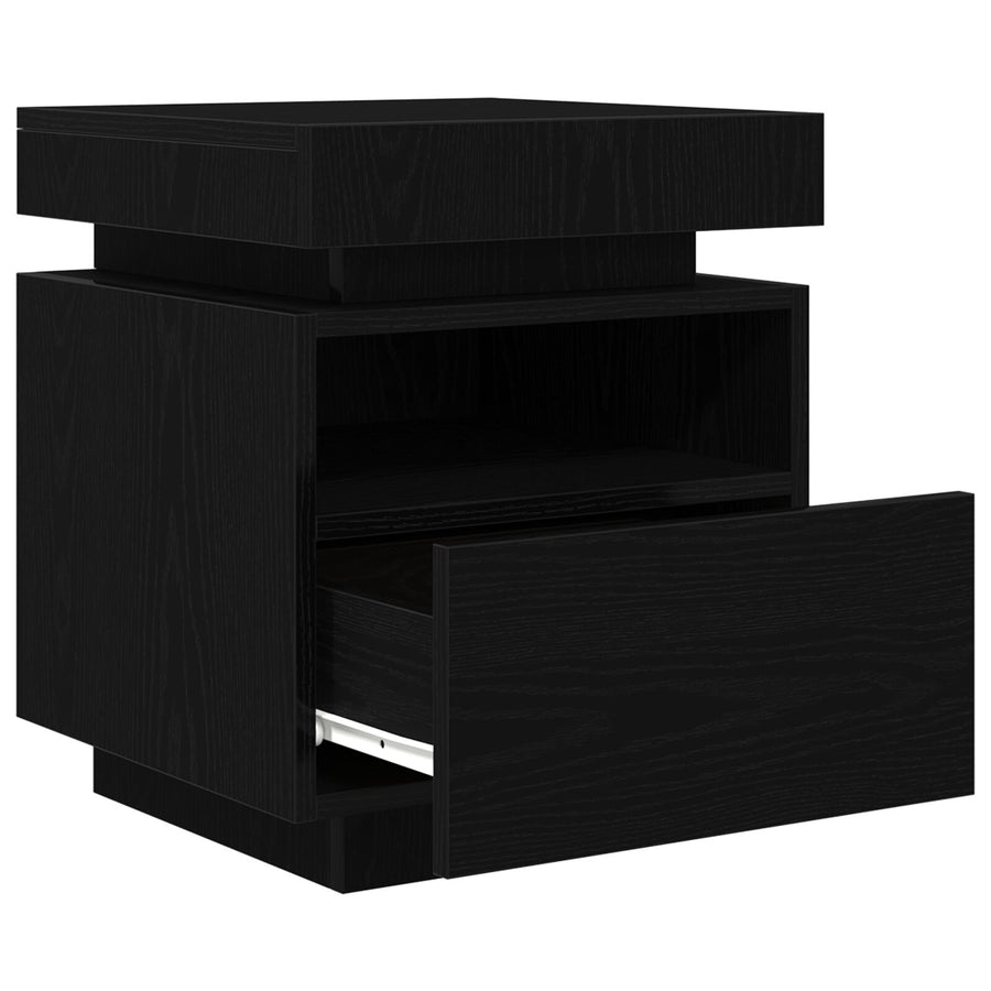 Nachtkastje Met Led-Verlichting 2 Stuks Zwart Eiken 40X39X48,5 Cm