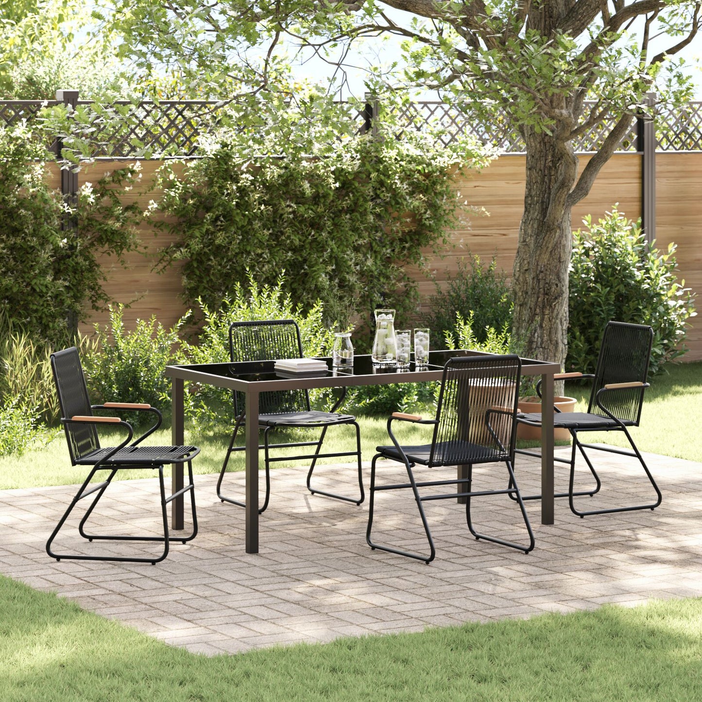 5-Delige Tuin Eetset Zwart Pvc Rattan