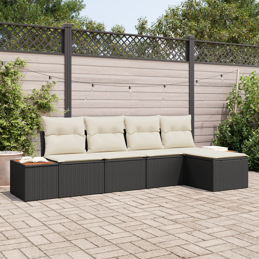 5-Delige Tuin Sofa Set Met Kussens Zwarte Poly Rattan Acacia