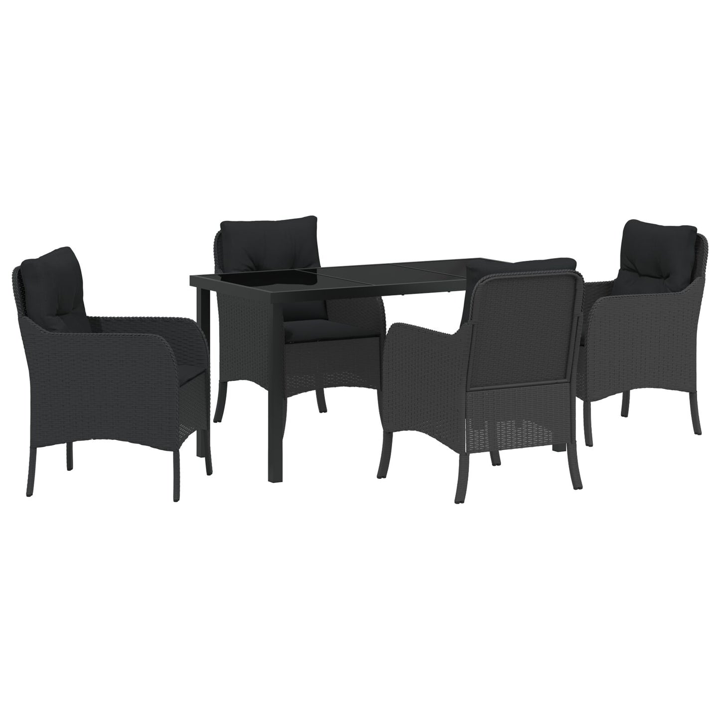 5-Delige Tuinset Met Kussens Zwart Poly Rattan