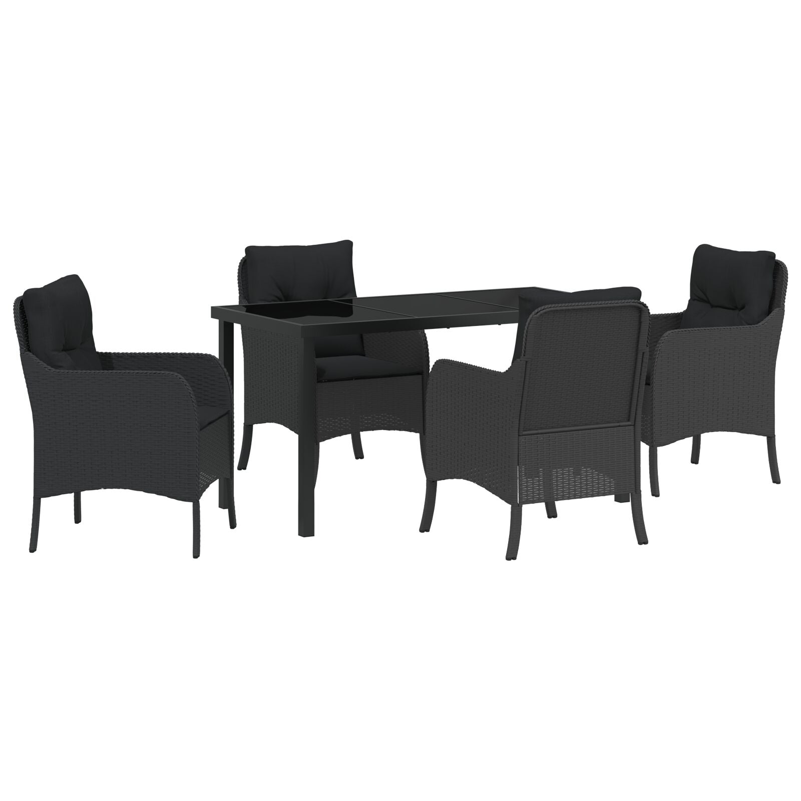 5-Delige Tuinset Met Kussens Zwart Poly Rattan