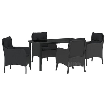 5-Delige Tuinset Met Kussens Zwart Poly Rattan