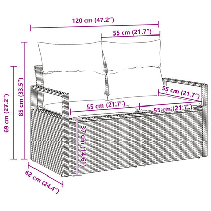 10-Delige Tuinset Met Kussens Zwart Poly Rattan,  2-Zits Tuinbank Met Kussens Zwart Poly Rattan