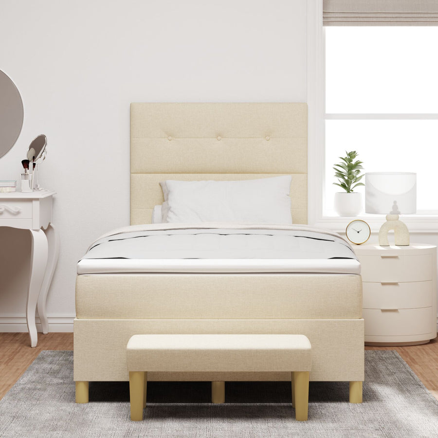 Boxspringbed Met Matras & Bank Stof Crème 120 x 200 cm Geknoopte stoffering