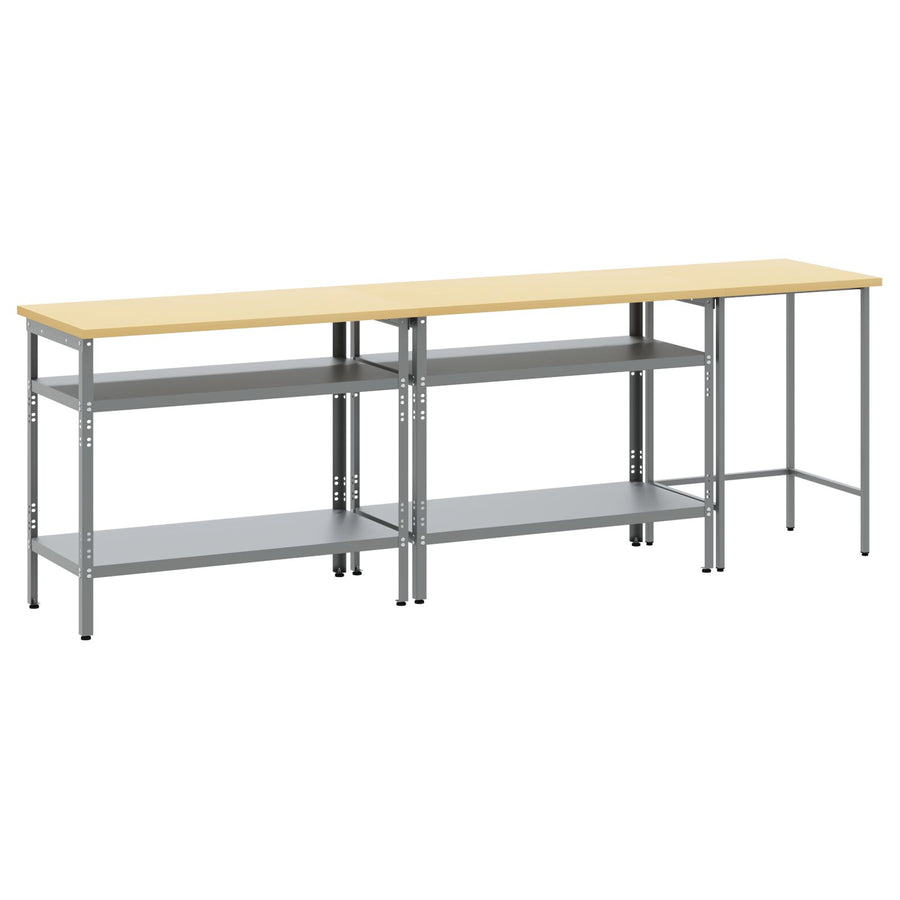 Werkbank Set Set van 3 Grijs Staal Werktafel, 100x55x85 cm