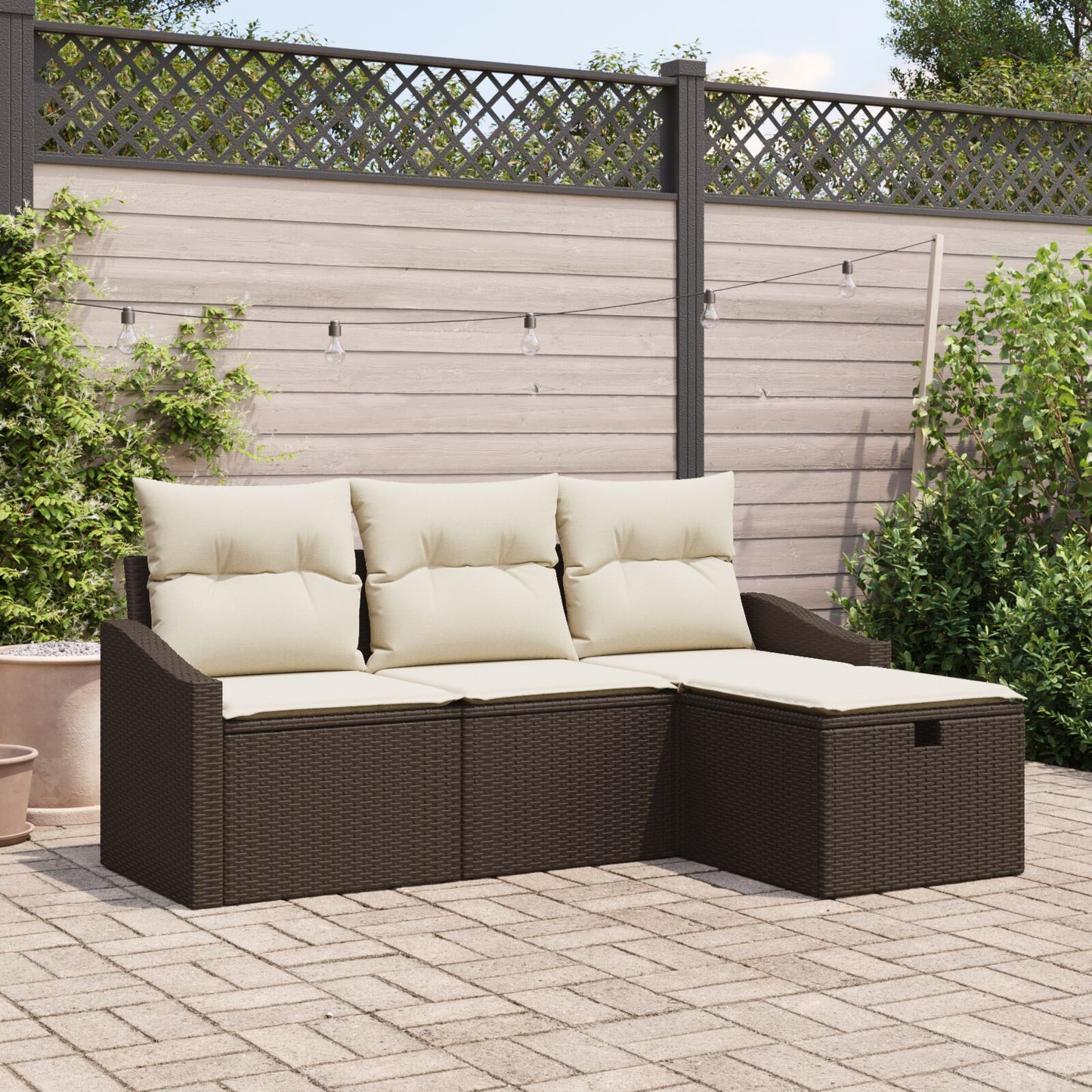 4-Delige Tuin Sofa Set Met Kussens Bruin Poly Rattan