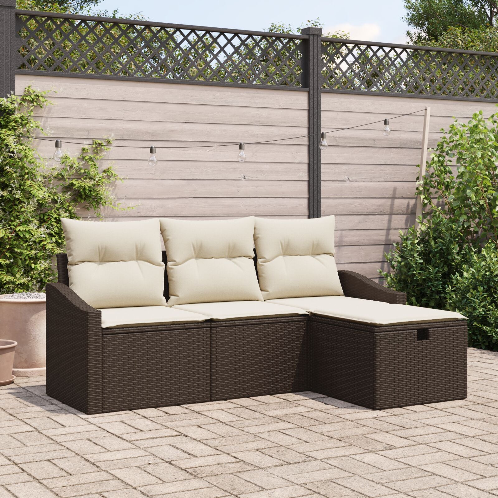 4-Delige Tuin Sofa Set Met Kussens Bruin Poly Rattan